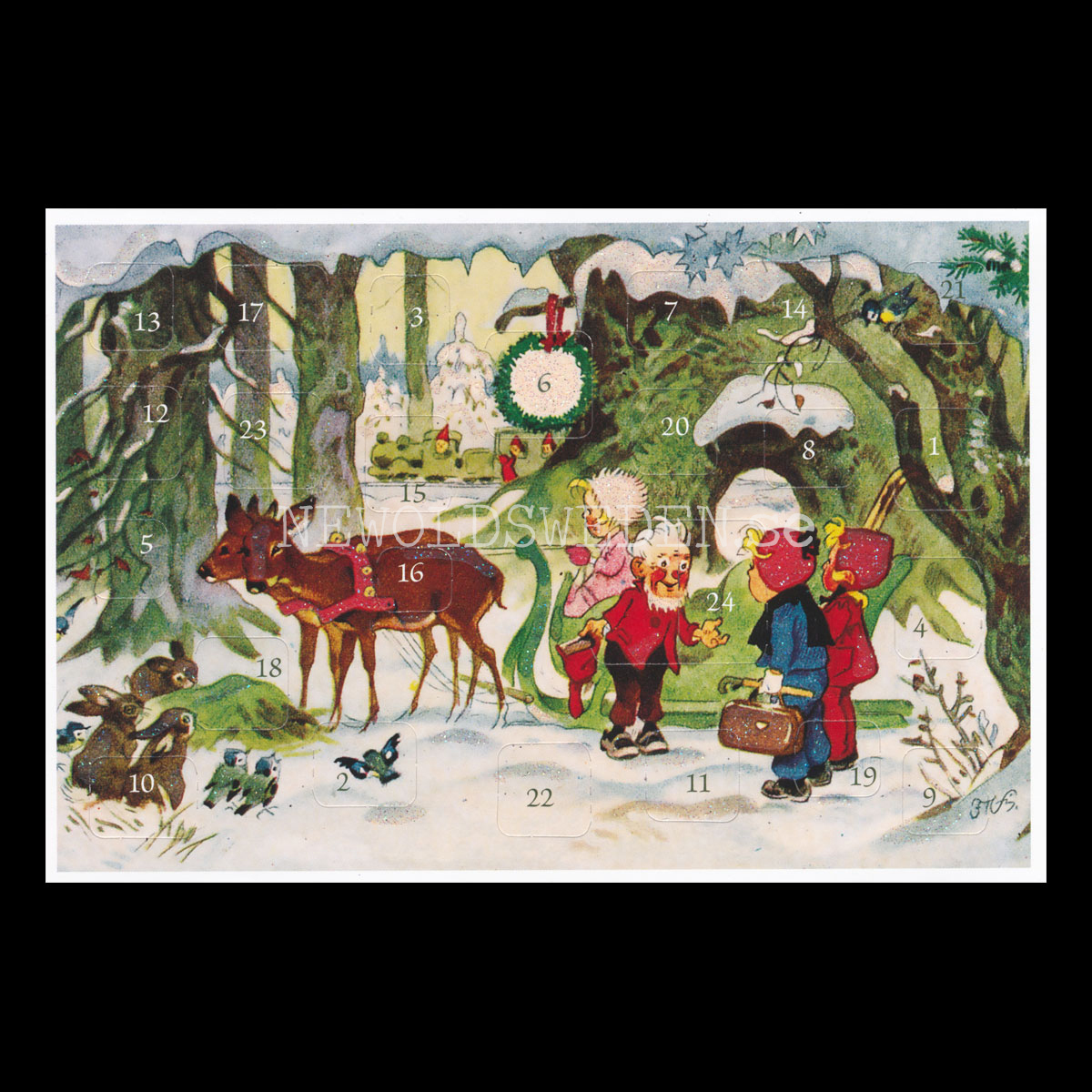 Adventskalenderkort FRITZ BAUMGARTEN 1883-1956 - Dubbel-kort med kuvert - 991