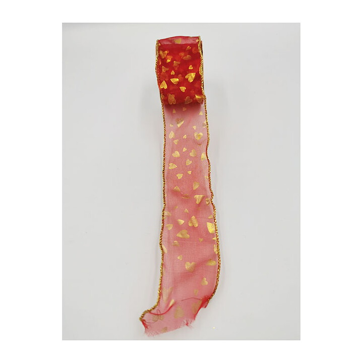 Ribbon - Christmas Hearts Red and Gold