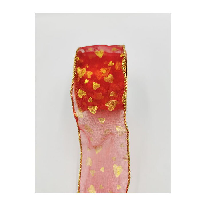 Ribbon - Christmas Hearts Red and Gold