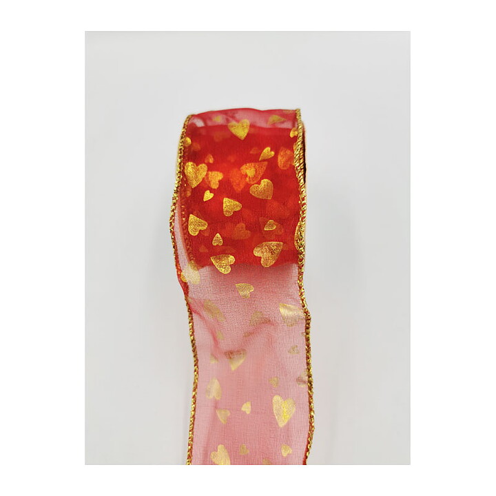 Ribbon - Christmas Hearts Red and Gold
