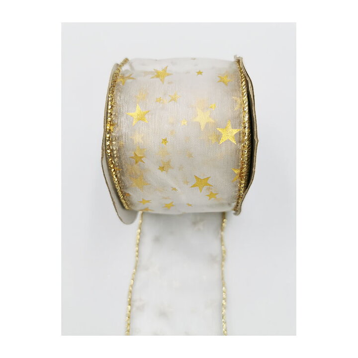 Ribbon - Christmas Hearts White and Gold