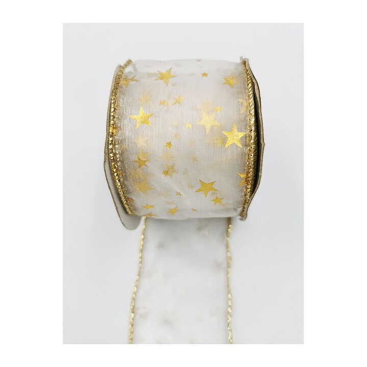 Ribbon - Christmas Hearts White and Gold