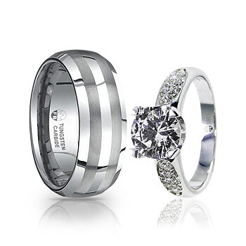 Ring Smooth One Förlovningsring Vigselring Tungsten 925 Silver 1,5CT diamant Paket
