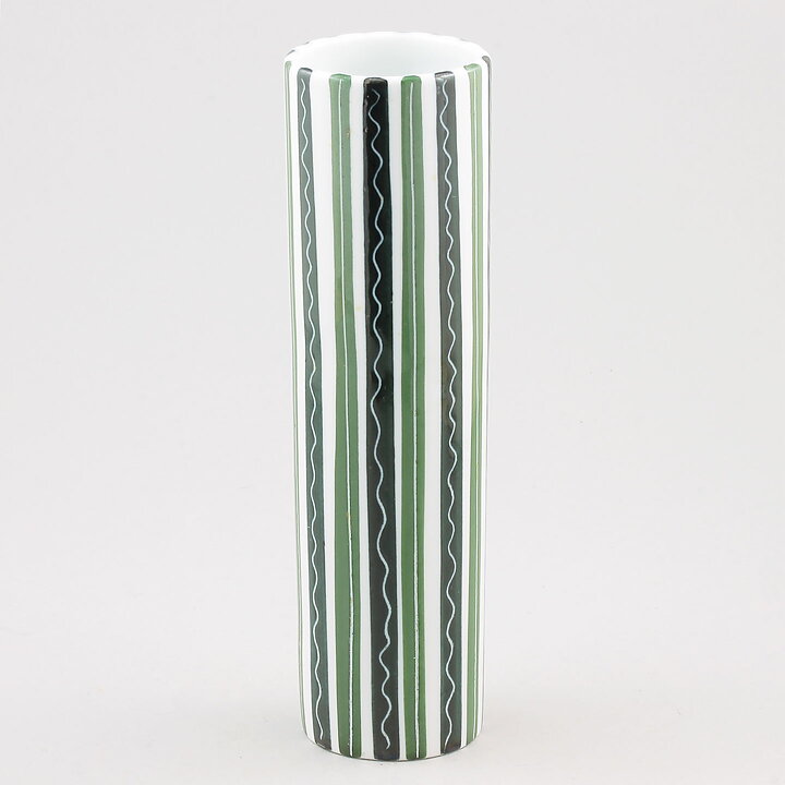 Alf Jarnestad (Alfa 1957) Modern Cylinder Vase with Green/Black Decor 20 cm