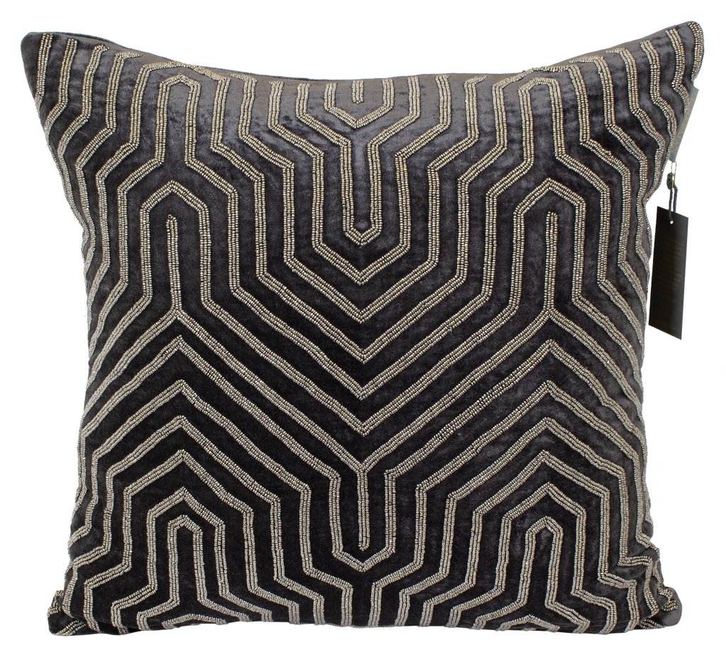 Kuddfodral Deco Antracit m pärlor 
