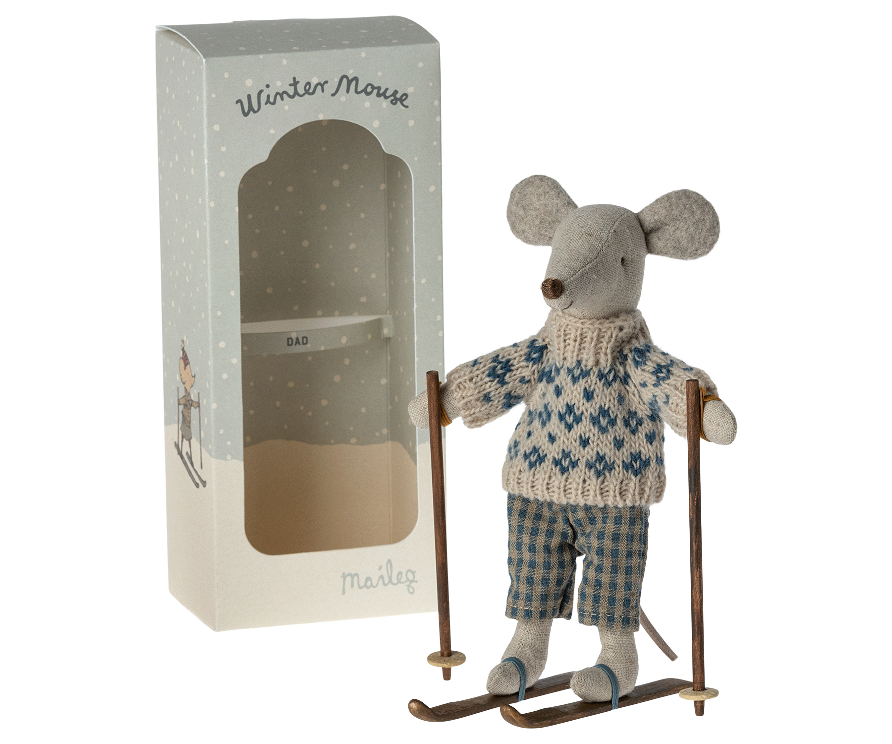 MAILEG PAPPA  MOUSE ON SKI  - 2