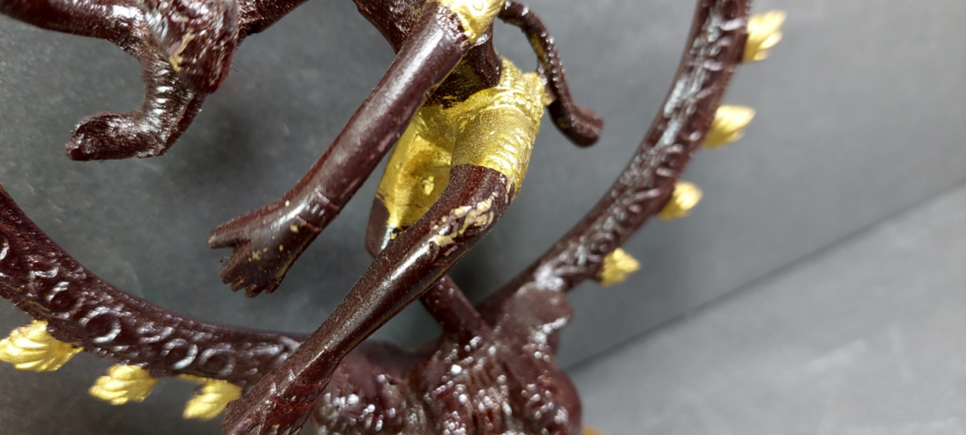 Shiva Nataraja i Brons -  Brun /Gul målad - 13cm - 3