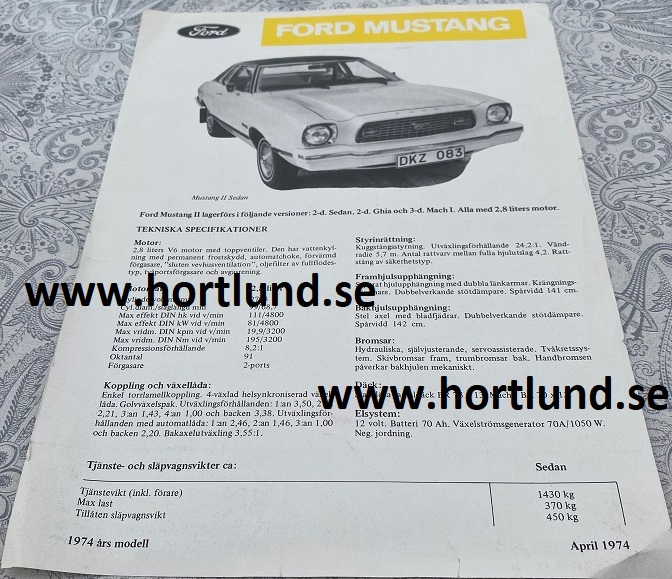 1974 Mustang broschyr svensk