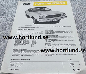 1974 Mustang broschyr svensk