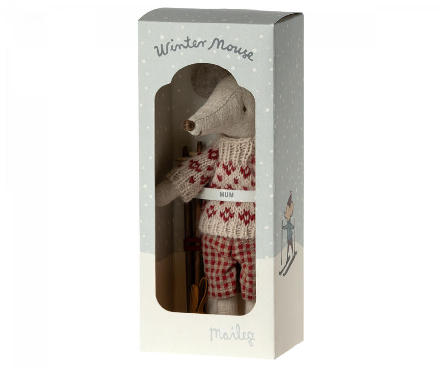 Maileg Vintermus - Mamma med skidset - 3