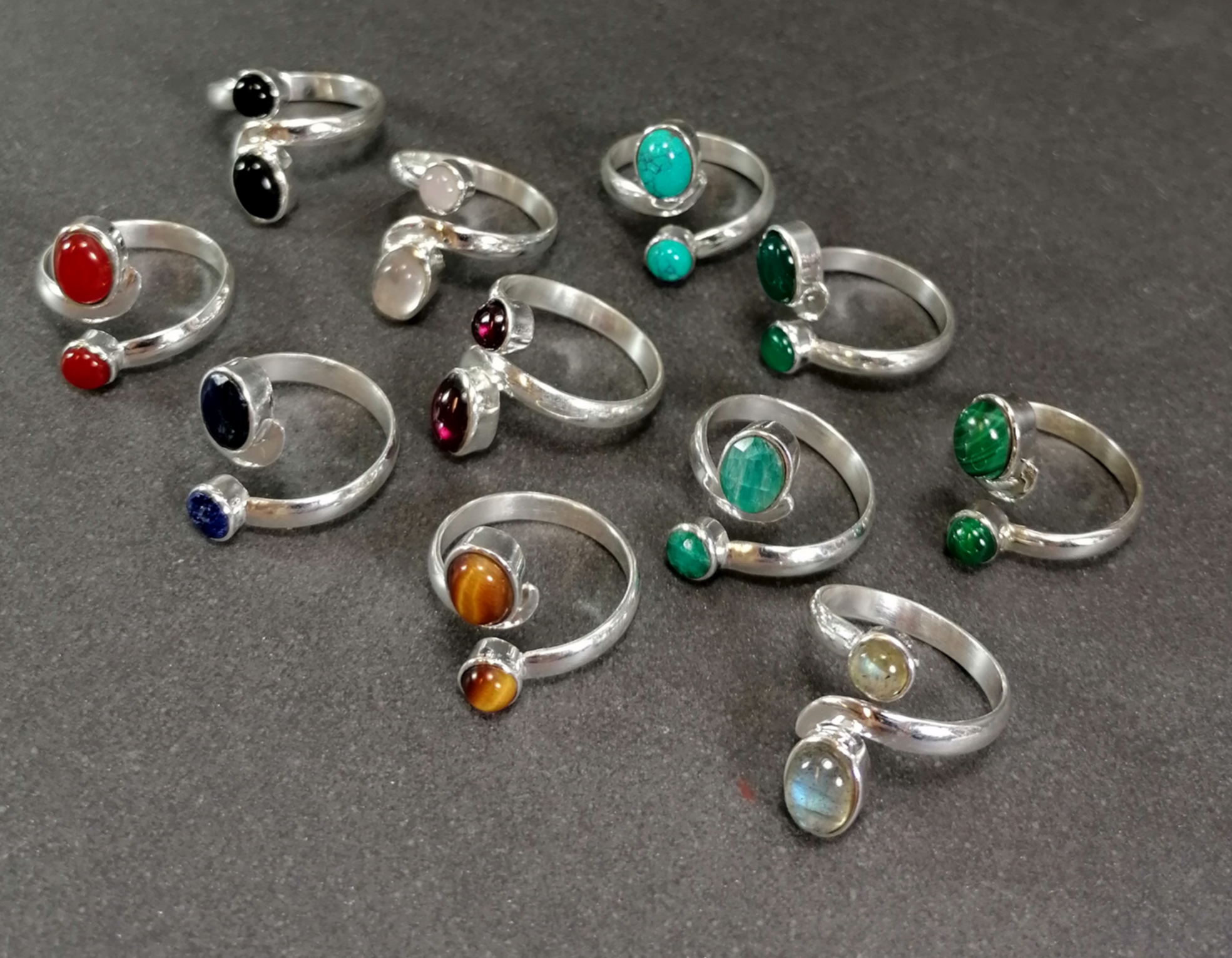 Ställbar Silverring med Stenar - Oval och Rund - 2