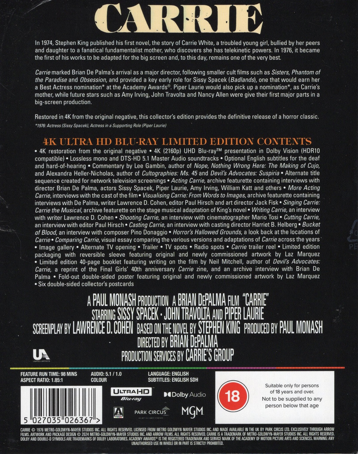 Carrie (1976) (Limited Edition) (ej svensk text) (4K Ultra HD) - 2