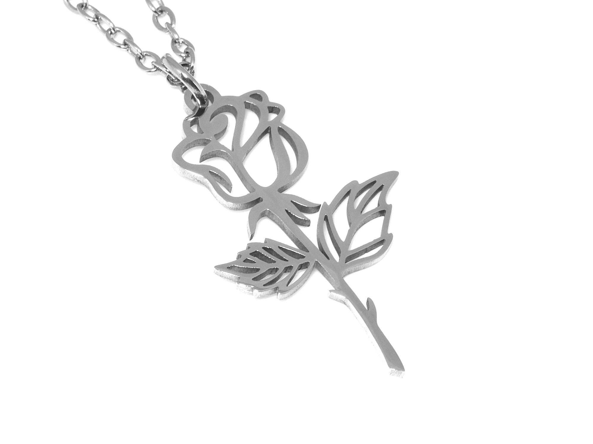 Ros Halsband i Rostfritt Stål, Blomster Hänge, Blomma Smycke