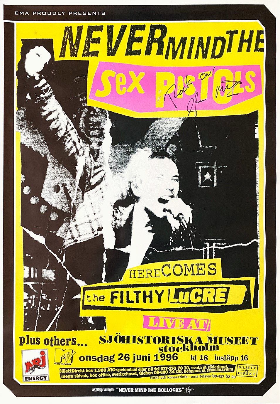 Vintageaffischer Sex Pistols The Filthy Lucre Tour Signerad