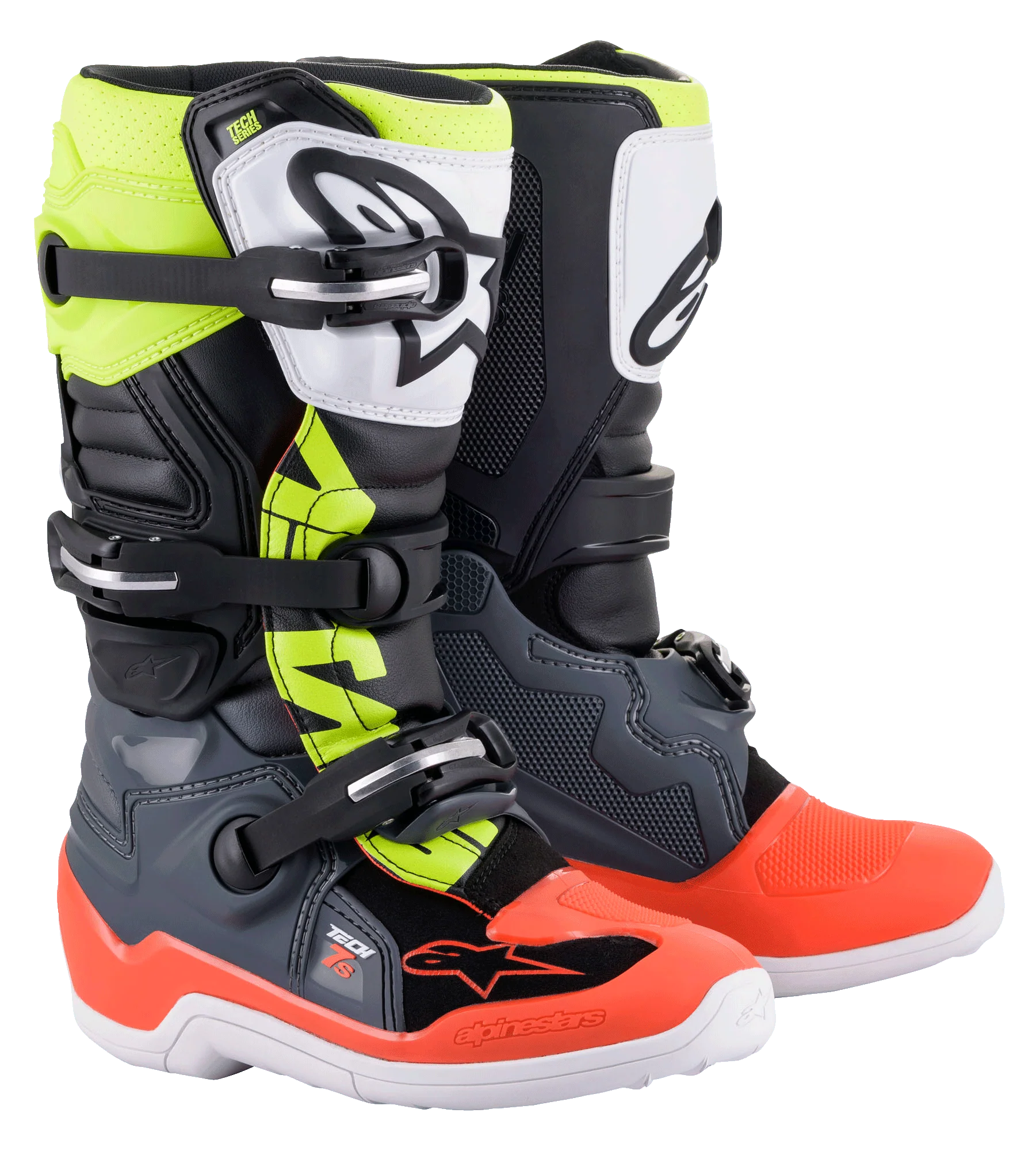 Bota TECH 7S juvenil Alpinestars Negro/ Gris/ Rojo/ Blanco/ Amarillo