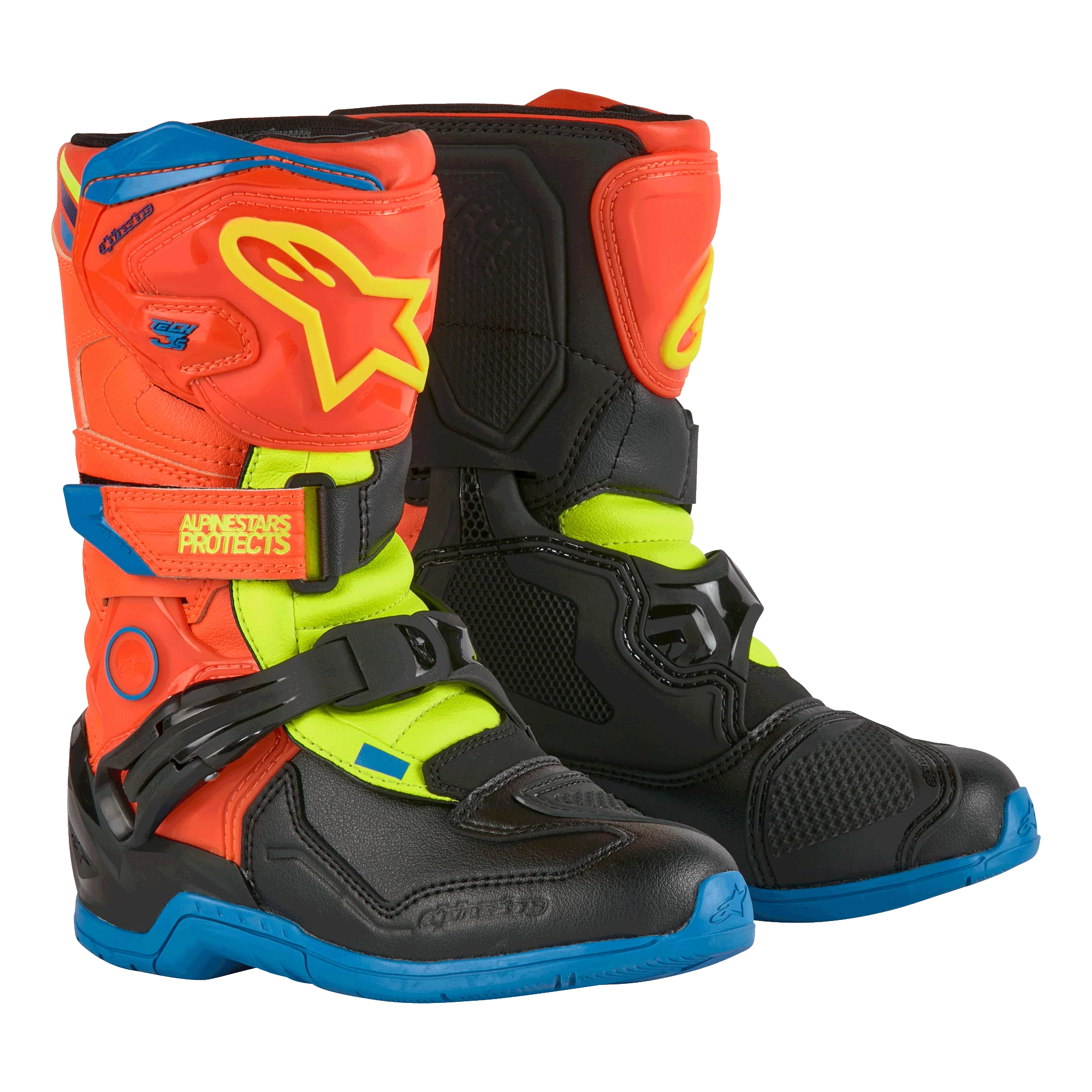 Alpinestars Kids Tech 3S Crossisaappaat Sininen/ Hi-Vis Oranssi/ Hi-Vis Keltainen