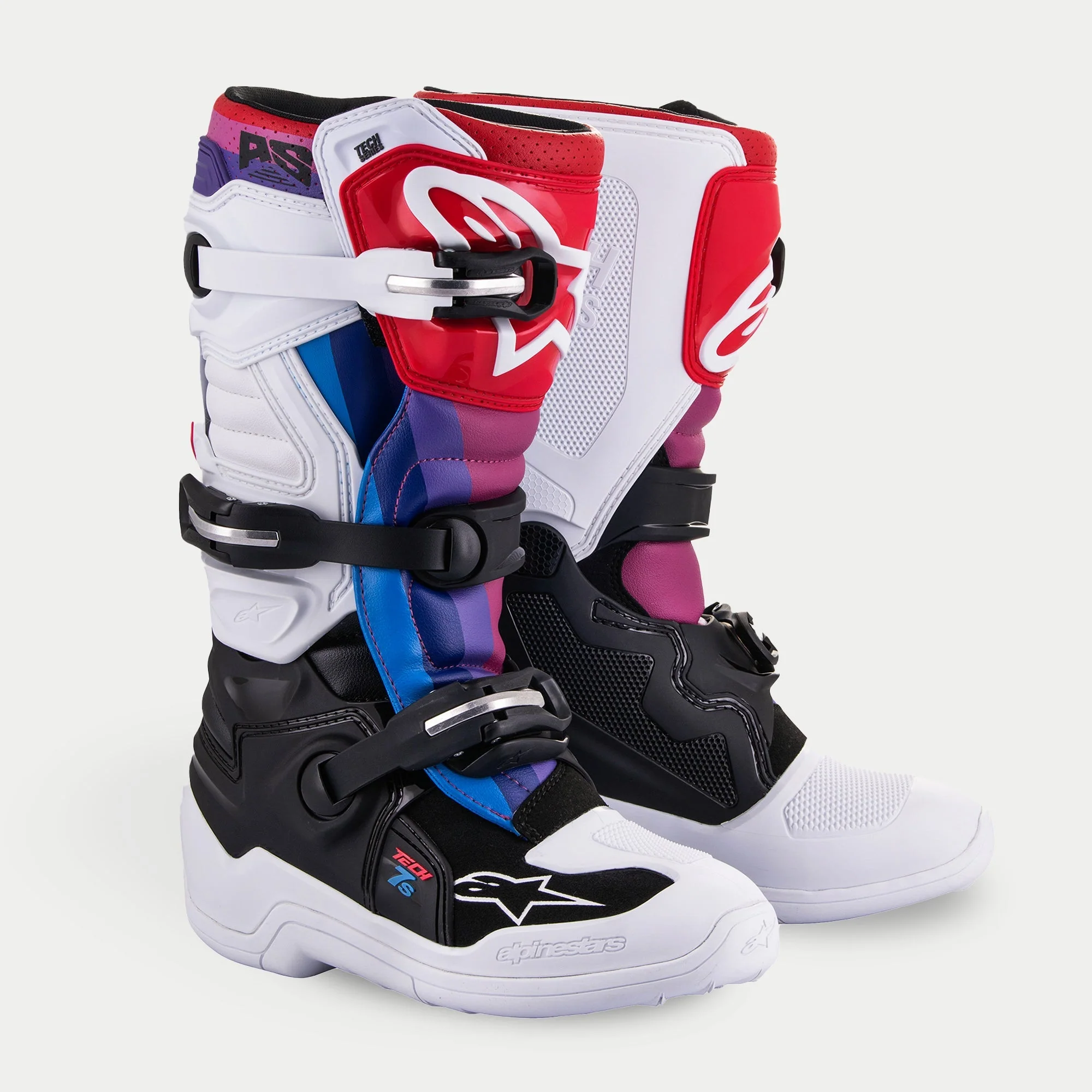 Alpinestars Youth Tech 7S Crossisaappaat Musta/ Rainbow/ Valkoinen