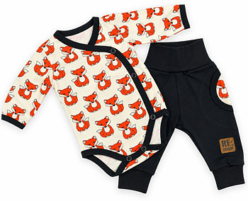 Babyset i bomull med rävar – omlottbody & byxa | 50/56