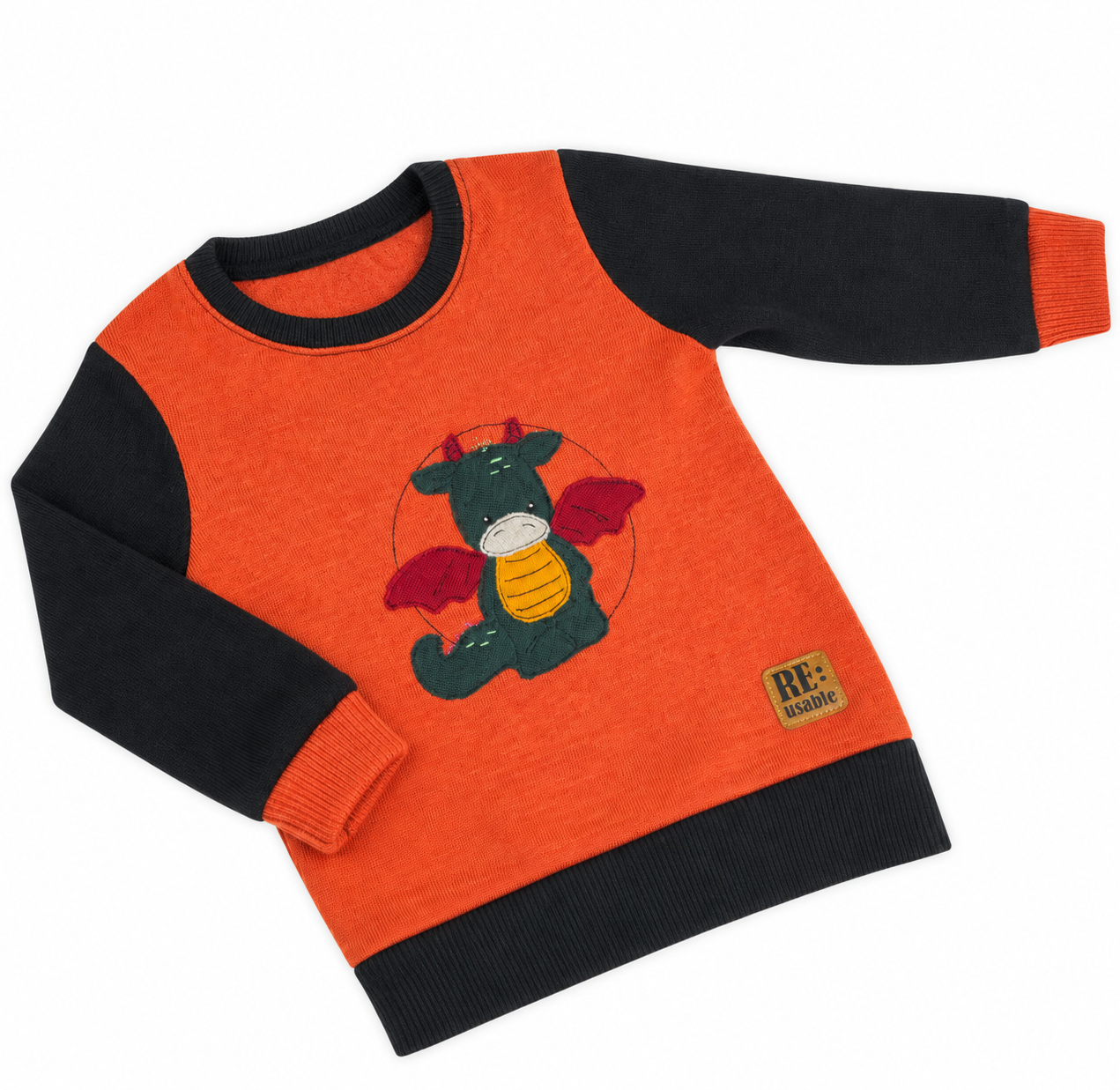 Ullset Reuse i 100 % merinoull – orange med drake | 86/92 - 2