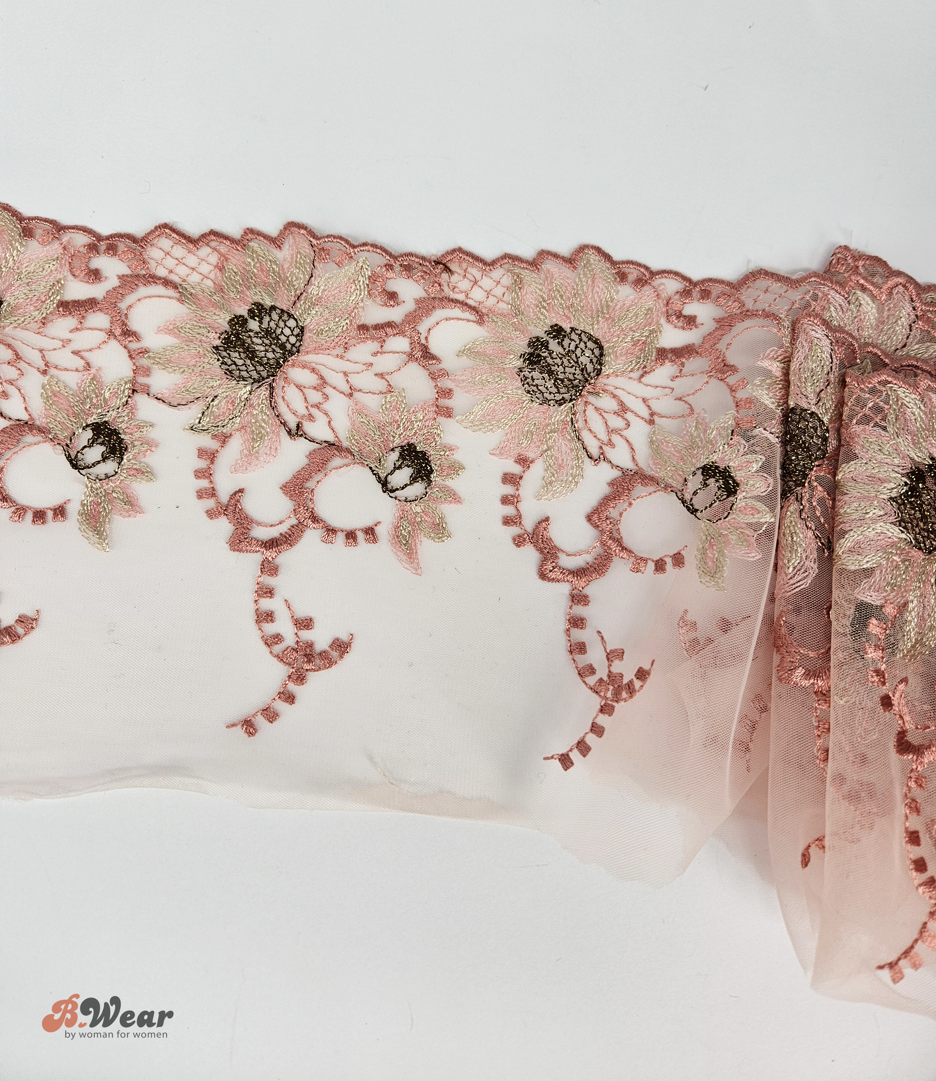 Non-stretch Oldpink lace with beautiful flowers - 15 cm - 4