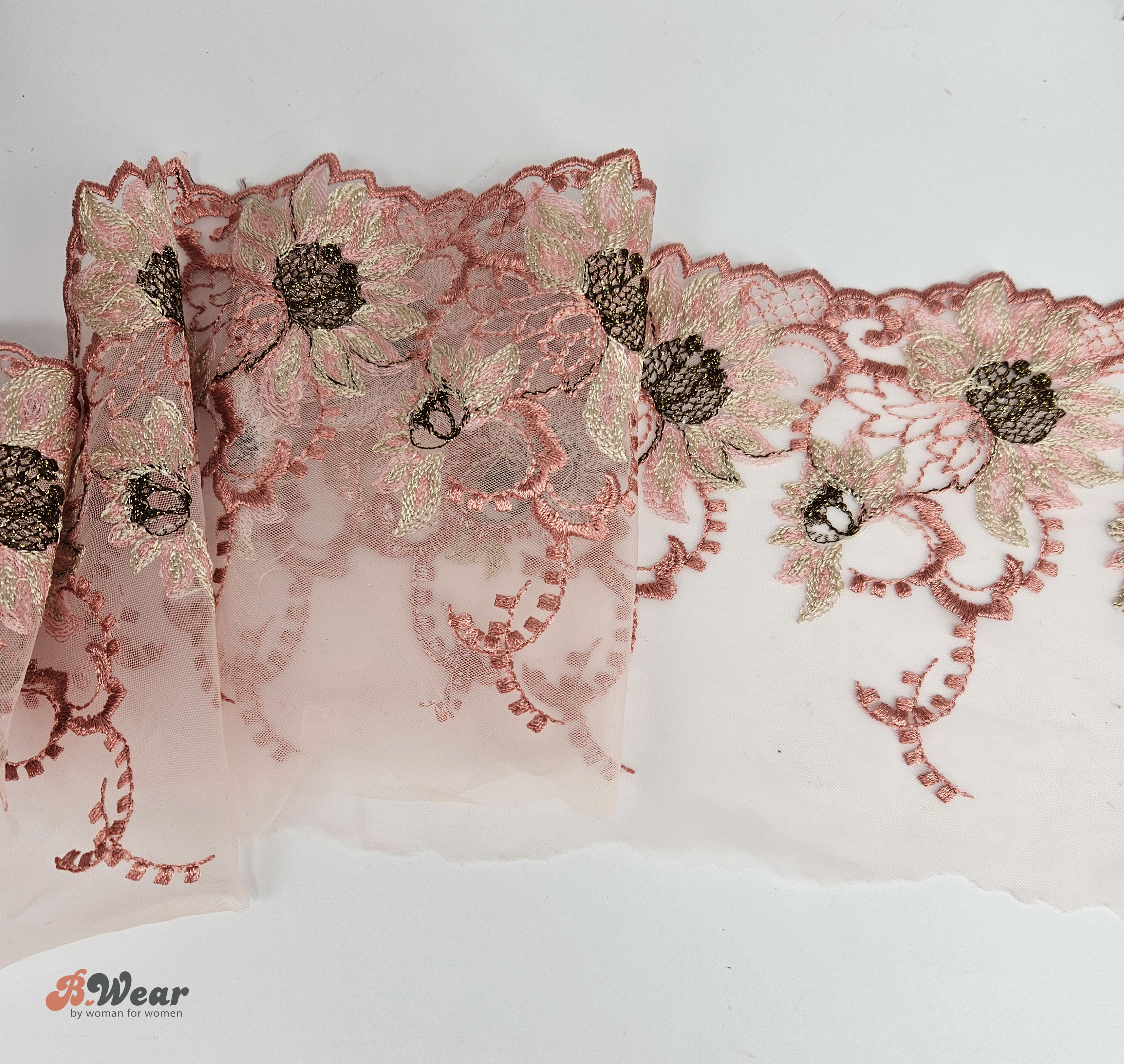 Non-stretch Oldpink lace with beautiful flowers - 15 cm - 3