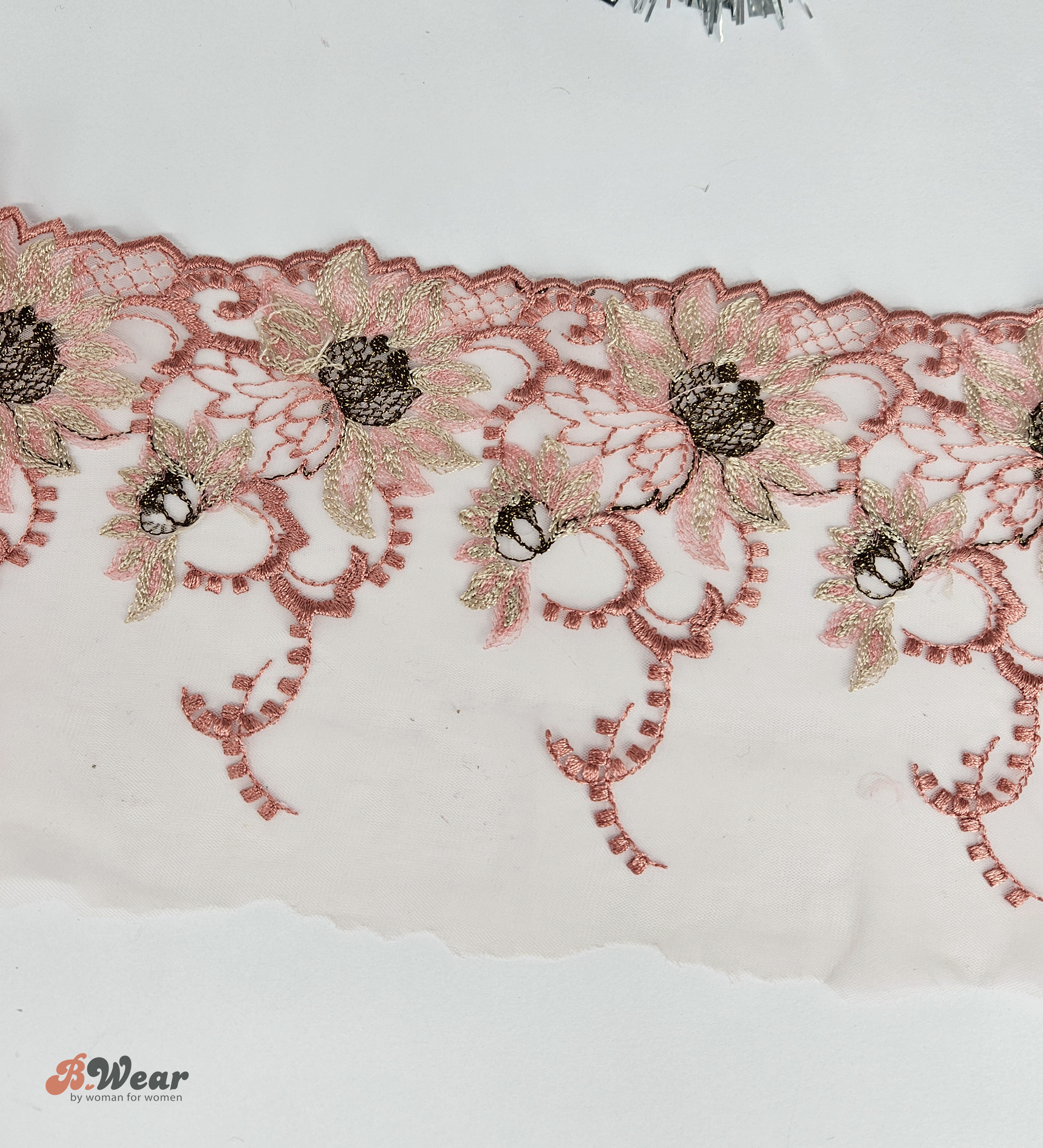 Non-stretch Oldpink lace with beautiful flowers - 15 cm - 2