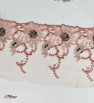 Non-stretch Oldpink lace with beautiful flowers - 15 cm