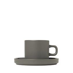 PILAR, Set 2 coffee mugs & saucers, 4 pcs, Pewter