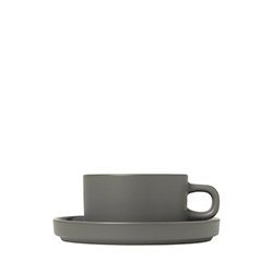 PILAR, Set with 2 teacups &amp; saucers, 4 pcs, Pewter