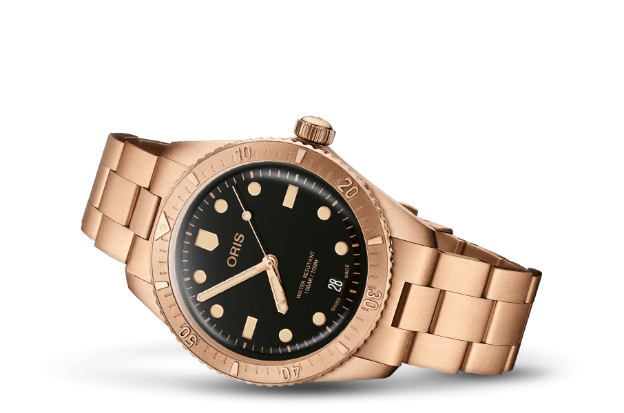 01 733 7771 3154-07 8 19 15 Oris Divers Sixty-Five 38 brons länk