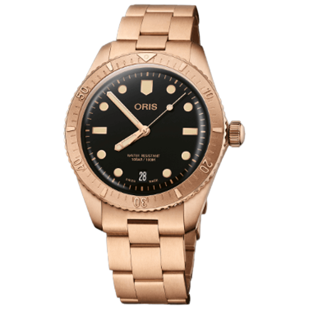 01 733 7771 3154-07 8 19 15 Oris Divers Sixty-Five 38 brons länk