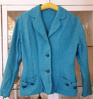 Jacket wool turquoise plush 1950s-1960s size M