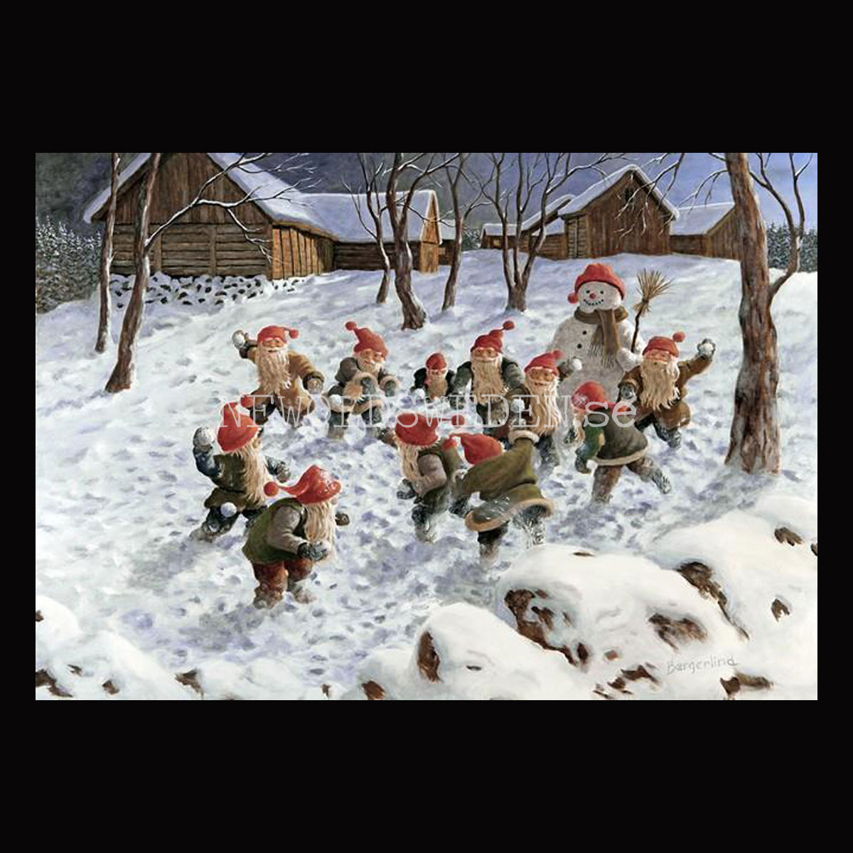 Snöbollskrig - Kylskåpsmagnet Jan Bergerlind 10 x 7 cm - M4