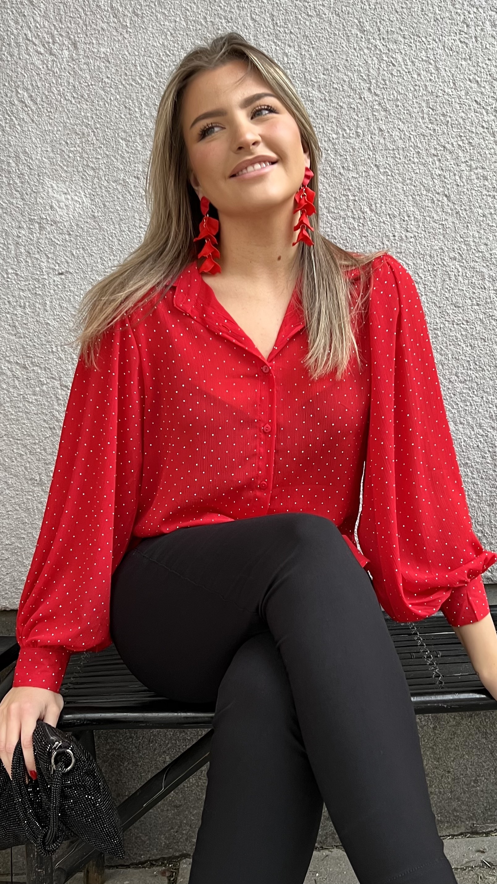 Bella blus - glitter- röd - 2