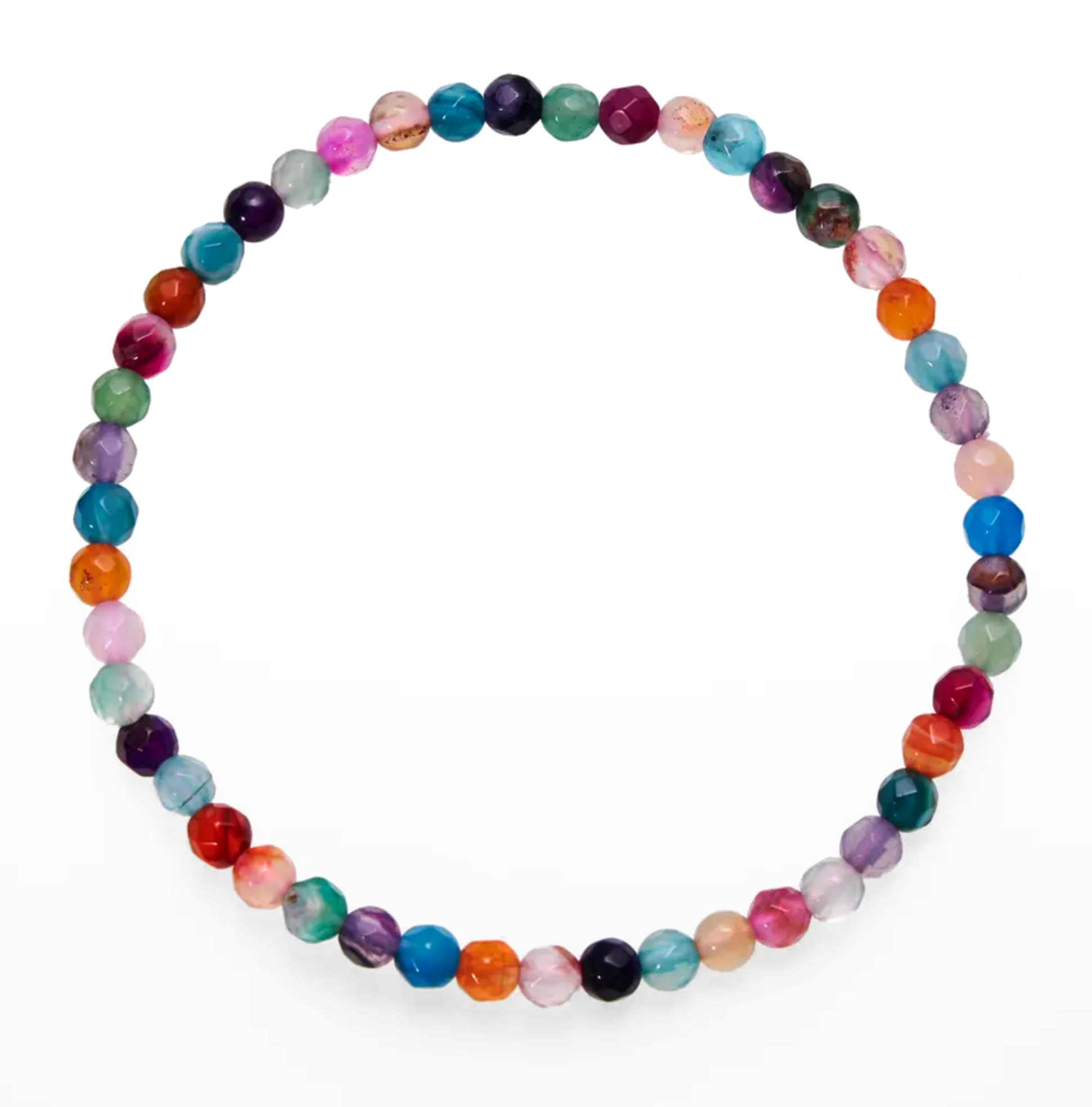 Elastiskt Armband i Agat med Facettslipad 4mm runda pärlor - Mixad Färg