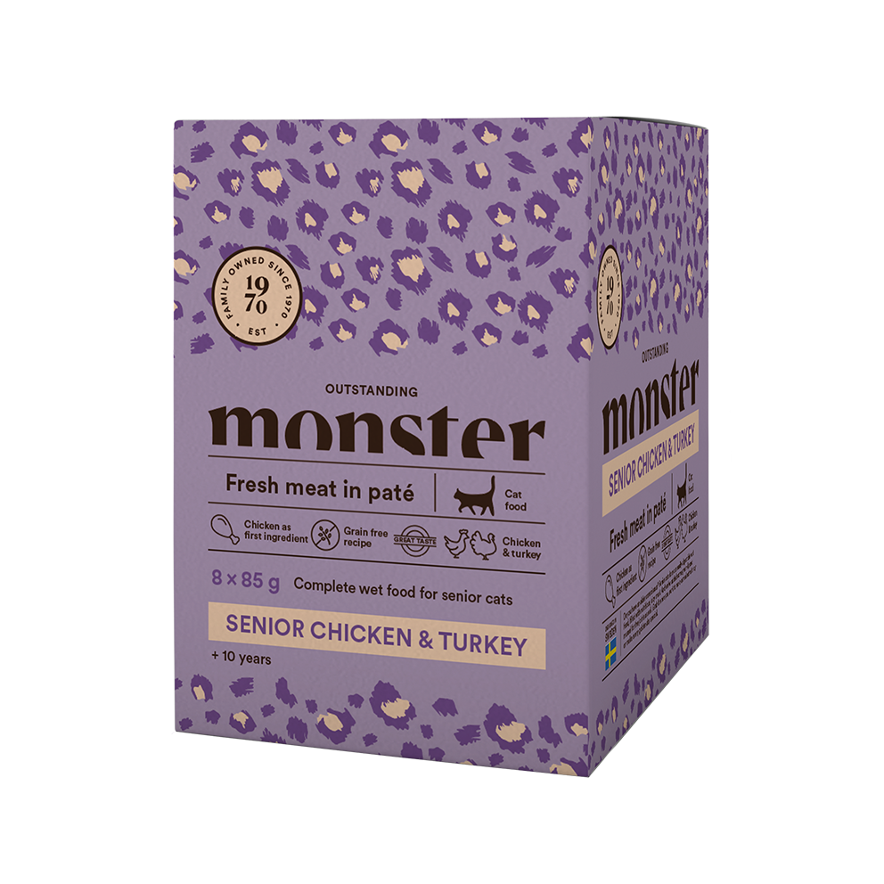 Monster Cat Pouches Senior Chicken/Turkey 85g, 8-pack