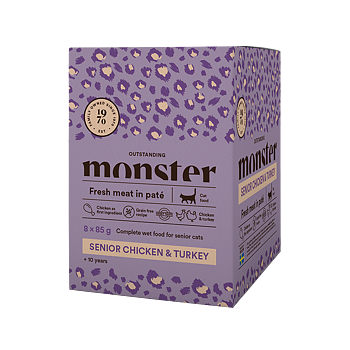 Monster Cat Pouches Senior Chicken/Turkey 85g, 8-pack