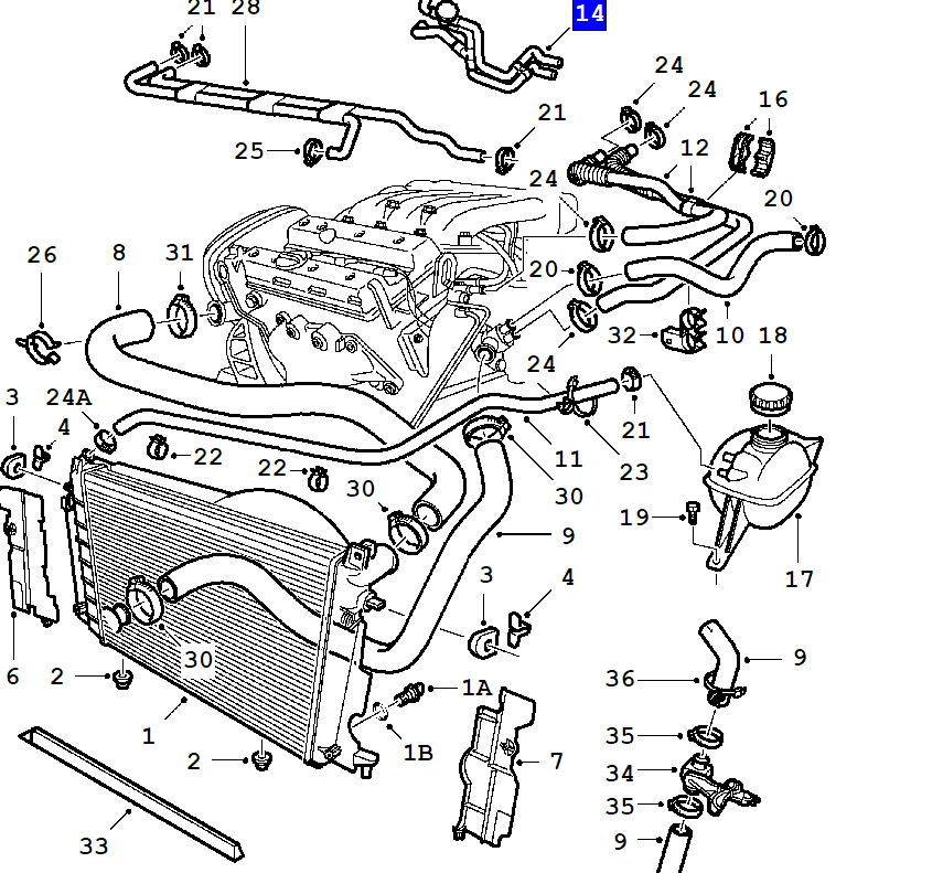  Radiator hose kit 900 95-96 RHD