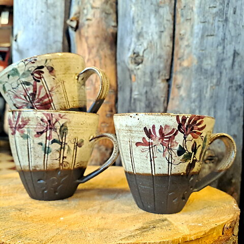 Kopp Solblom Rustik Kaffe, Handgjord keramik, Sol och blommor