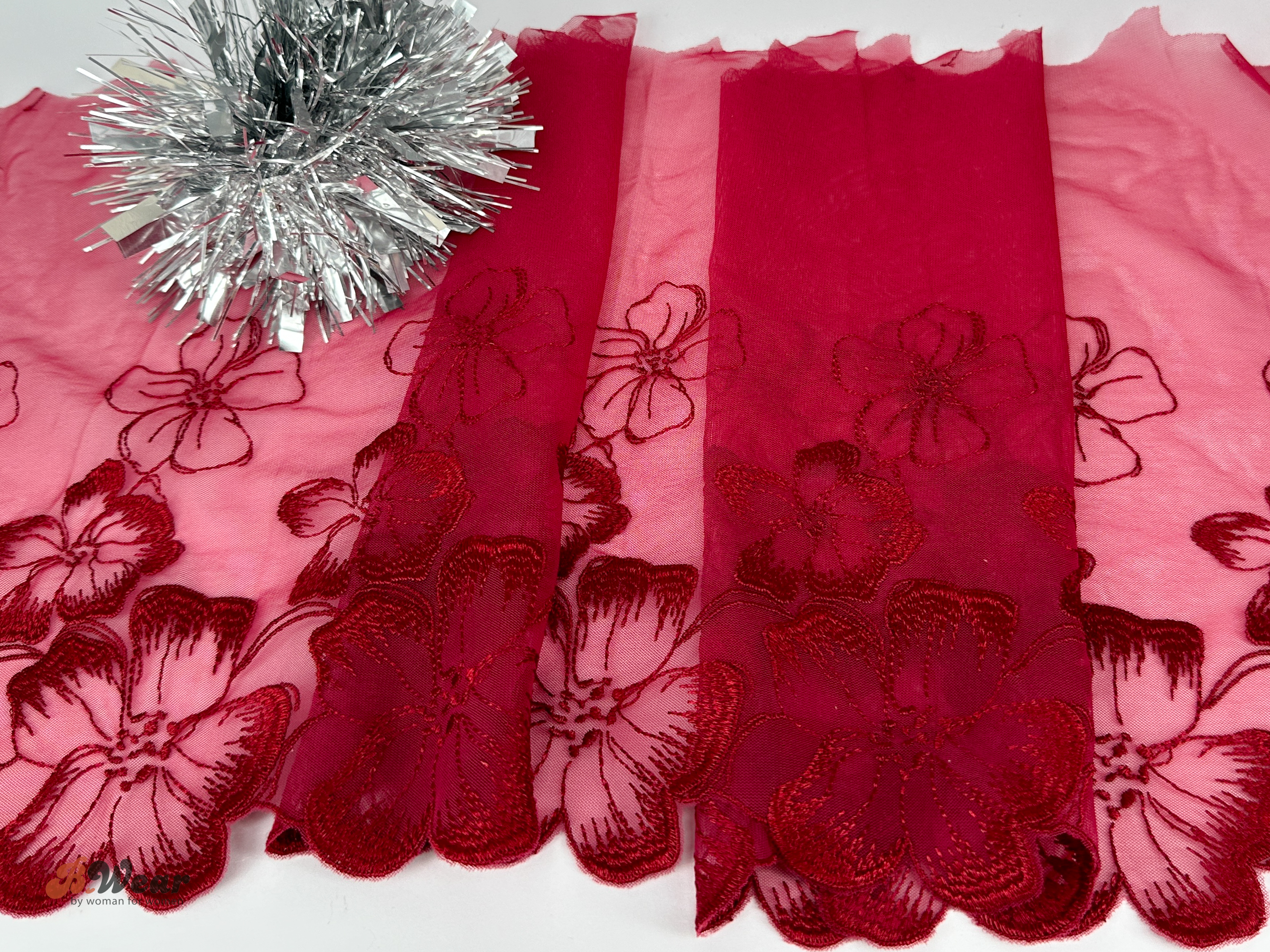 Dark red non-stretch lace - 21 cm