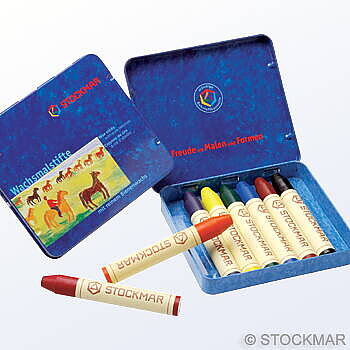 Stockmar bivax stiftkritor - 8 blandade färger (med svart krita)
