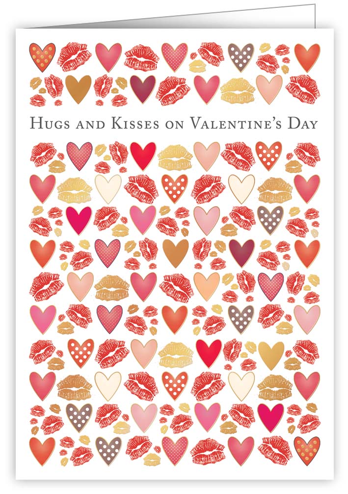 Hugs and Kisses on Valentine's Day, Hearts and Kisses, Greeting Card, 3692