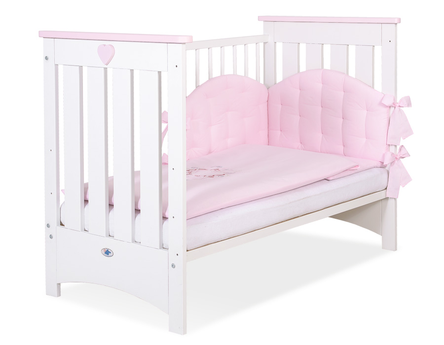 Spjälsäng i riktig trä, Lorenzo Dropside, White/Pink - 4