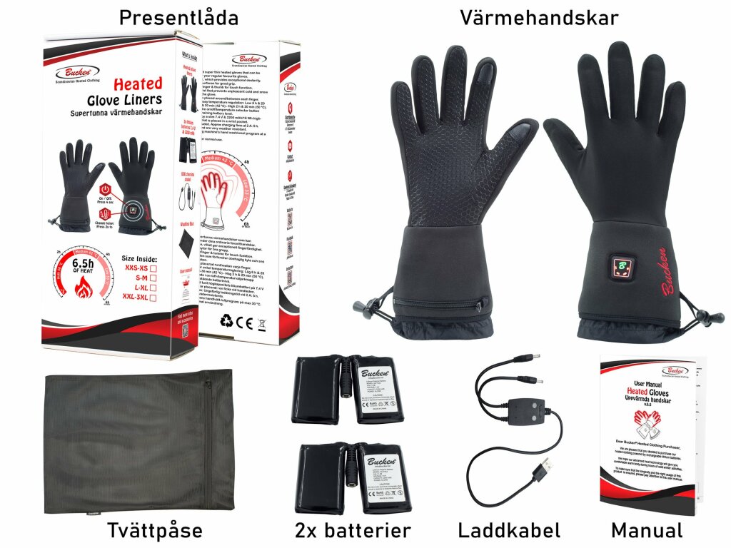 Supertunna värmehandskar med batterier & USB-laddkabel från Bucken® (S/N 23-10) - 5