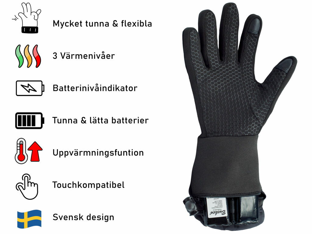 Supertunna värmehandskar med batterier & USB-laddkabel från Bucken® (S/N 23-10) - 4