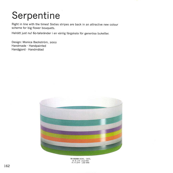 Monica Backström (Serpentine 2002) Frosty Cylinder Bowl with Colorful Stripes 21 cm