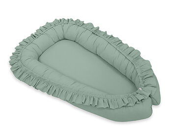 Premium Babynest Cocoon med volanger, Pastellgrön