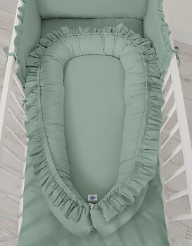 Premium Babynest Cocoon med volanger, Pastellgrön