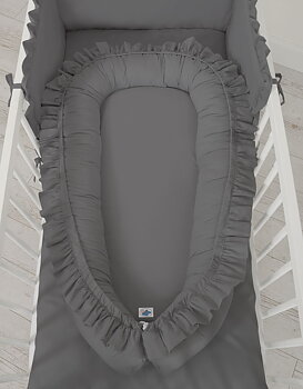 Premium Babynest Cocoon med volanger, Antracit