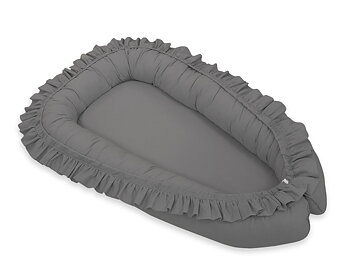 Premium Babynest Cocoon med volanger, Antracit